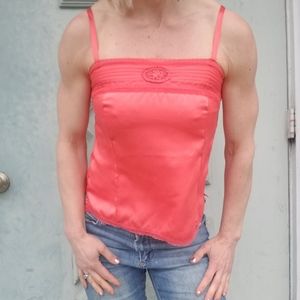 Coral satin & lace camisole